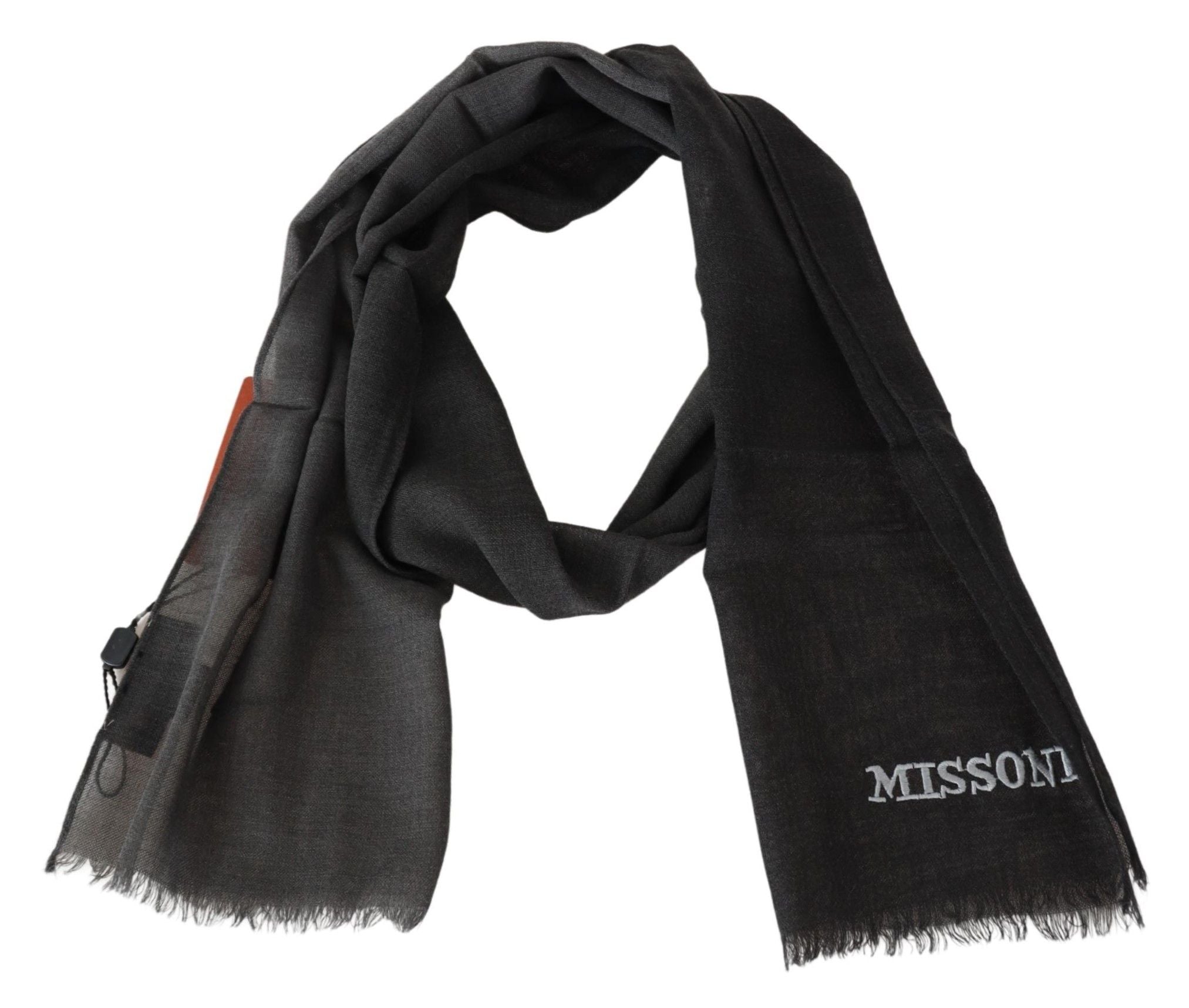 Missoni Elegant Sort Uld Halstørklæde med Broderet Logo