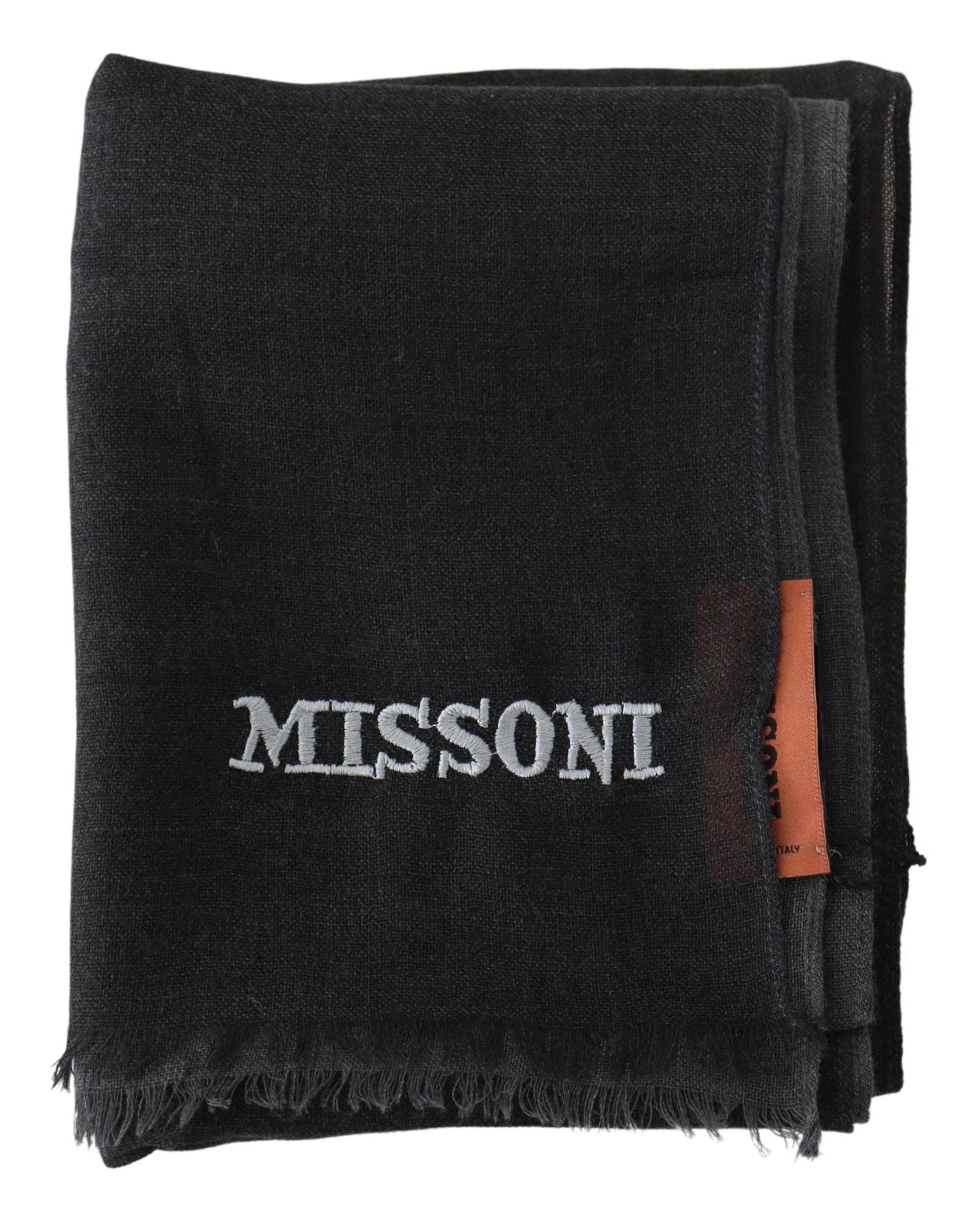 Missoni Elegant Sort Uld Halstørklæde med Broderet Logo