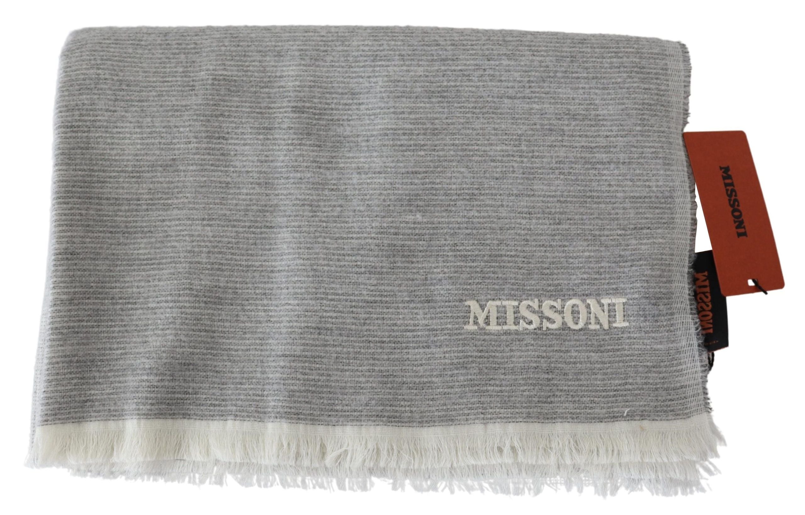 Missoni Elegant Beige Wool Scarf with Embroidery