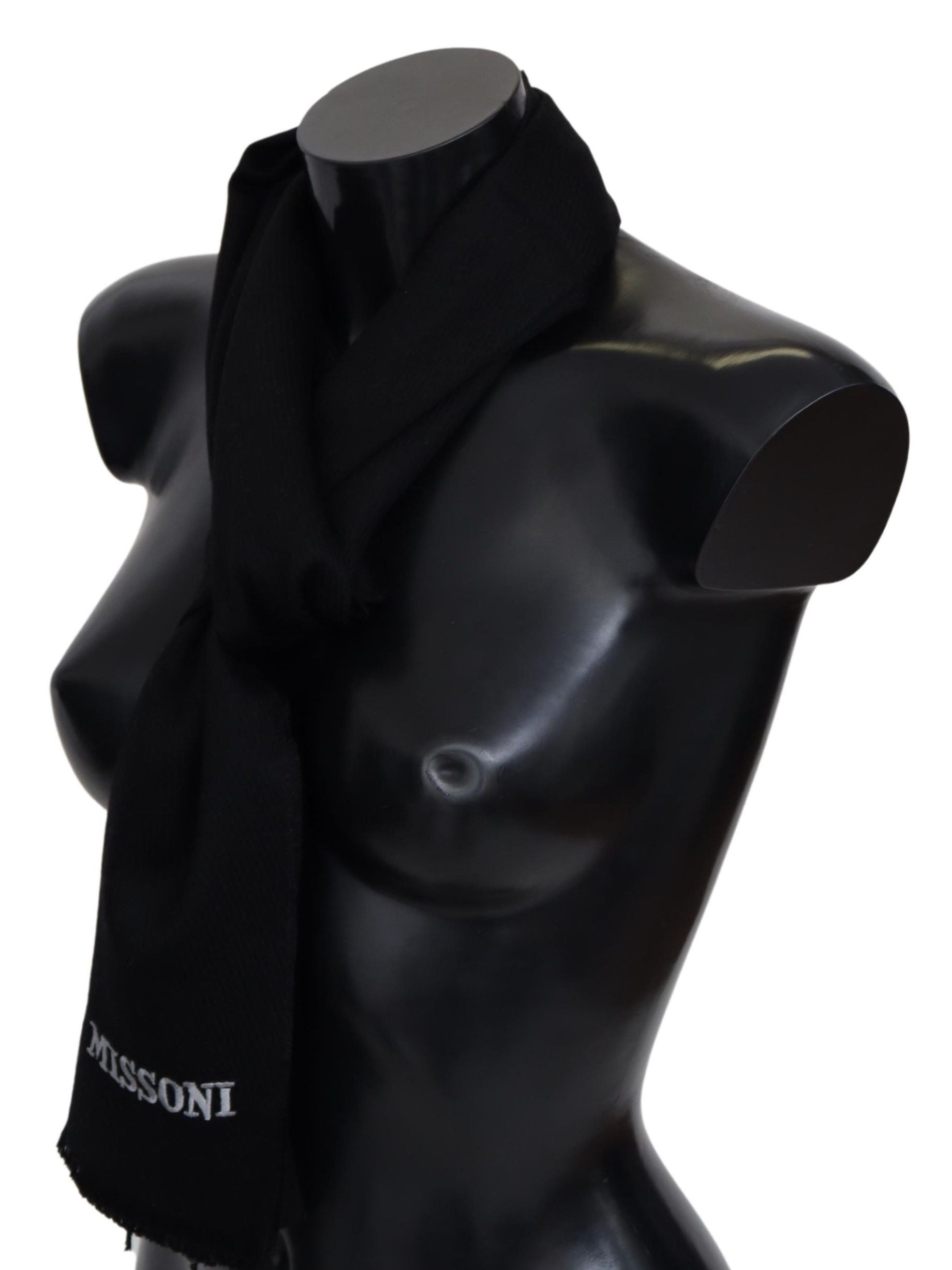 Missoni Elegant Embroidered Wool Scarf - Sort