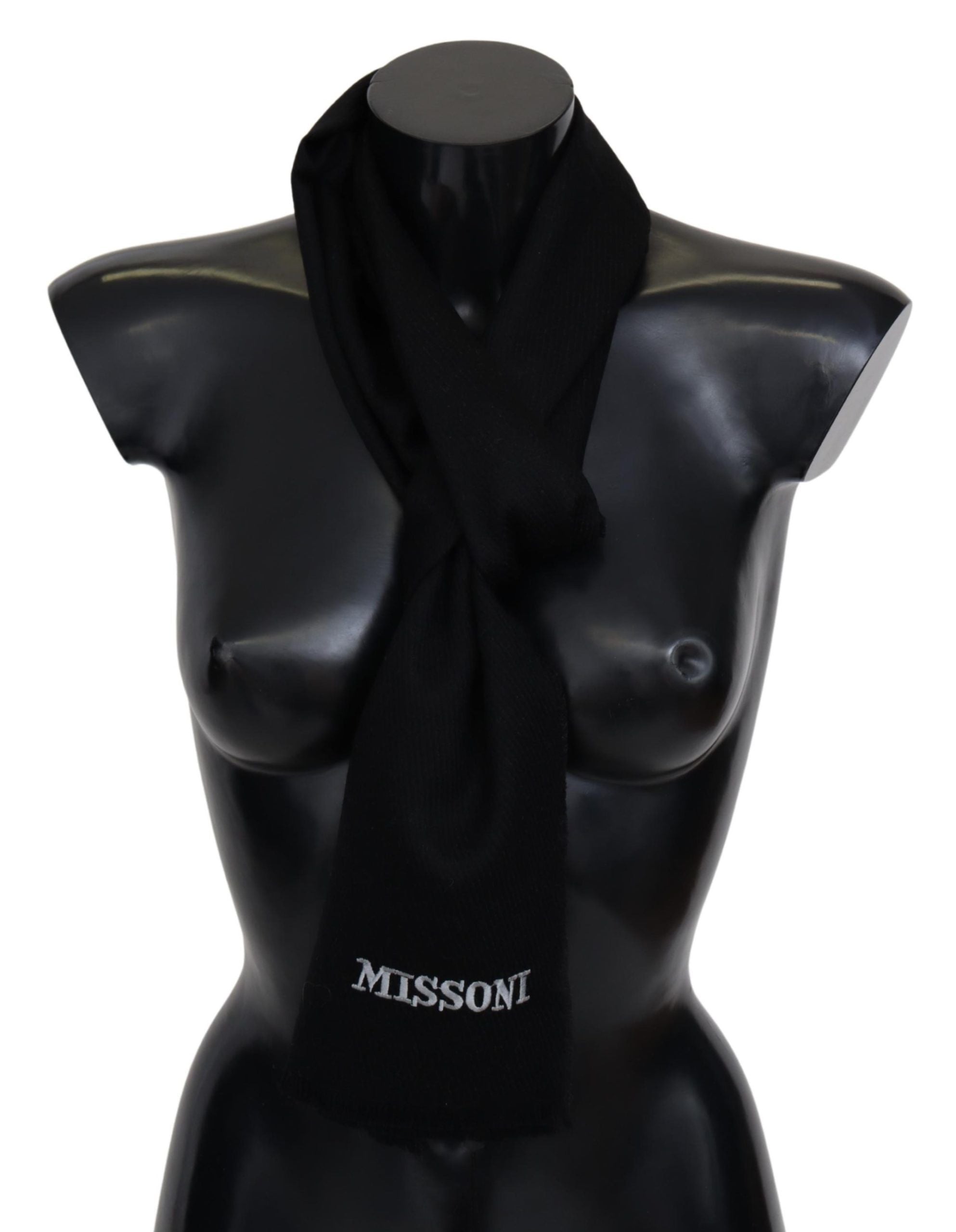 Missoni Elegant Embroidered Wool Scarf - Sort