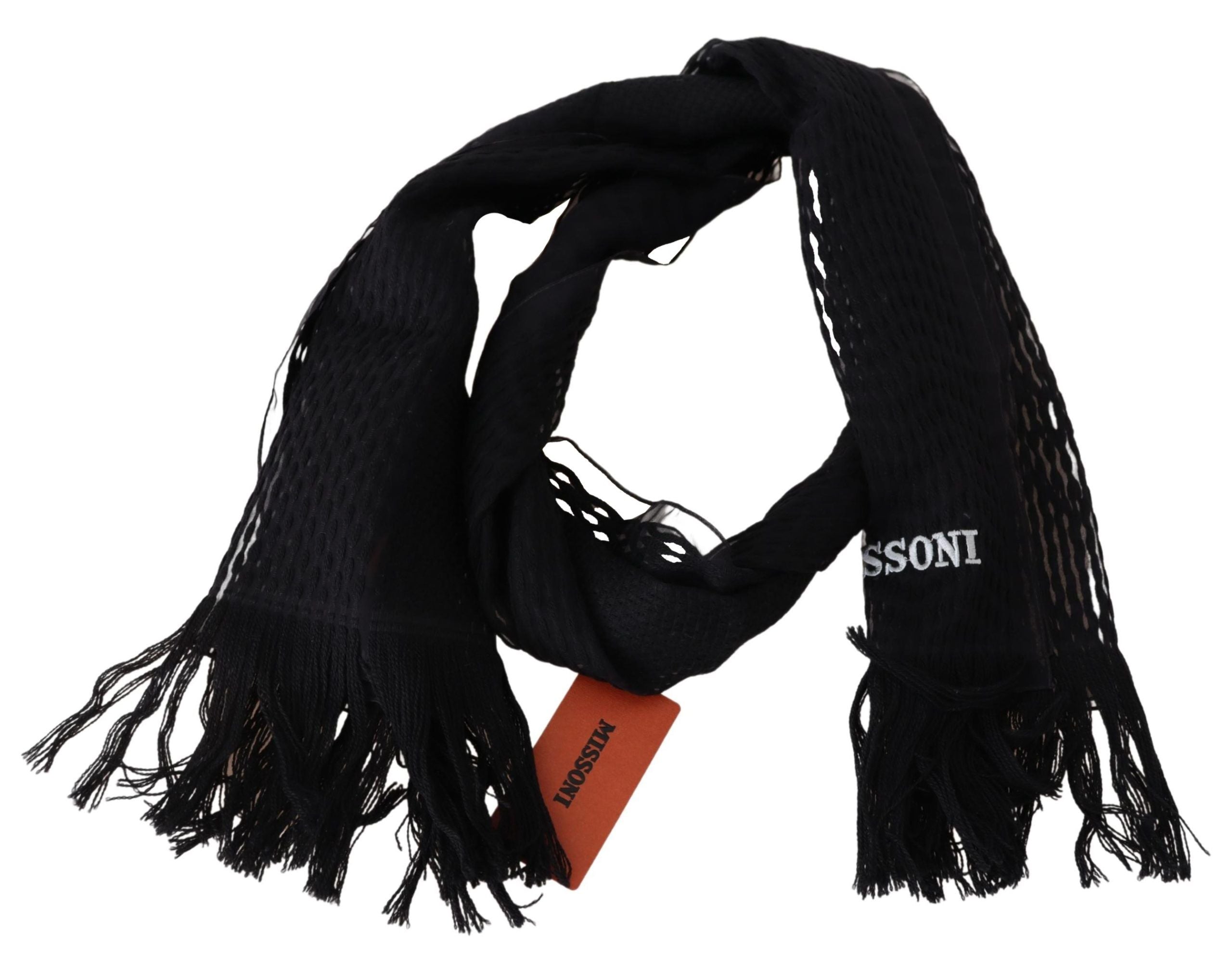 Missoni Unisex Elegant Wool Silk Black Scarf