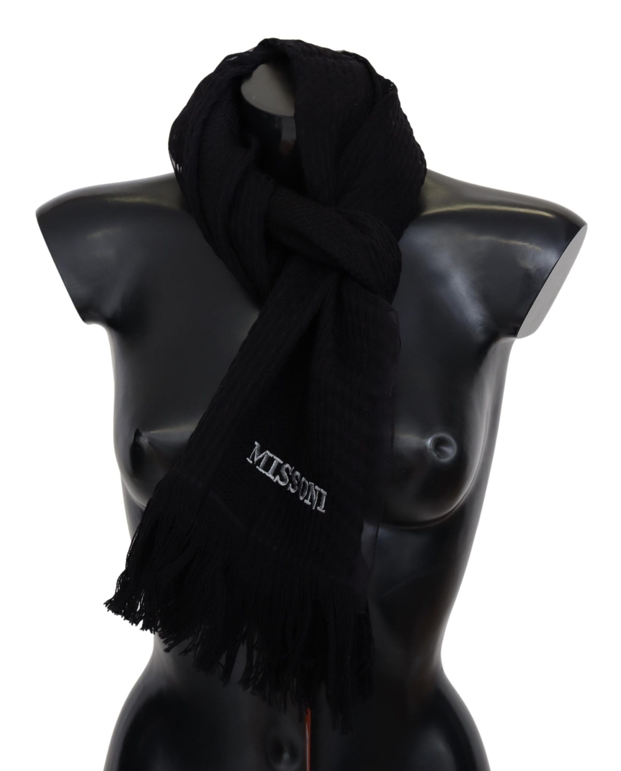 Missoni Unisex Elegant Wool Silk Black Scarf
