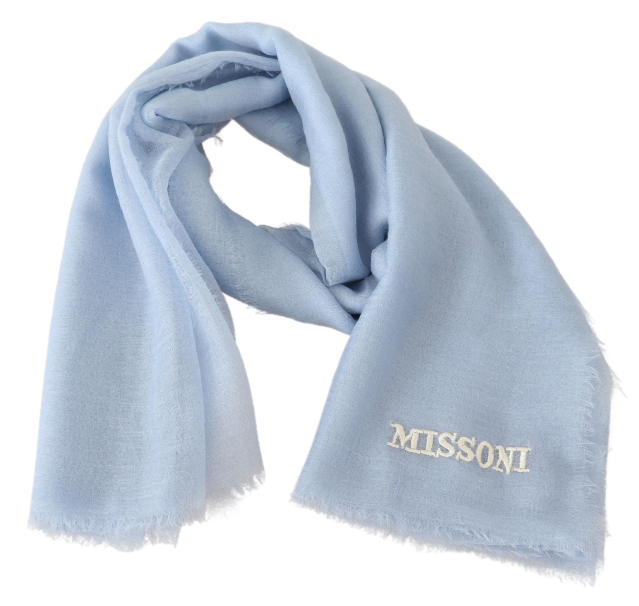 Missoni Elegant Lyseblå Cashmere Tørklæde med Frynser
