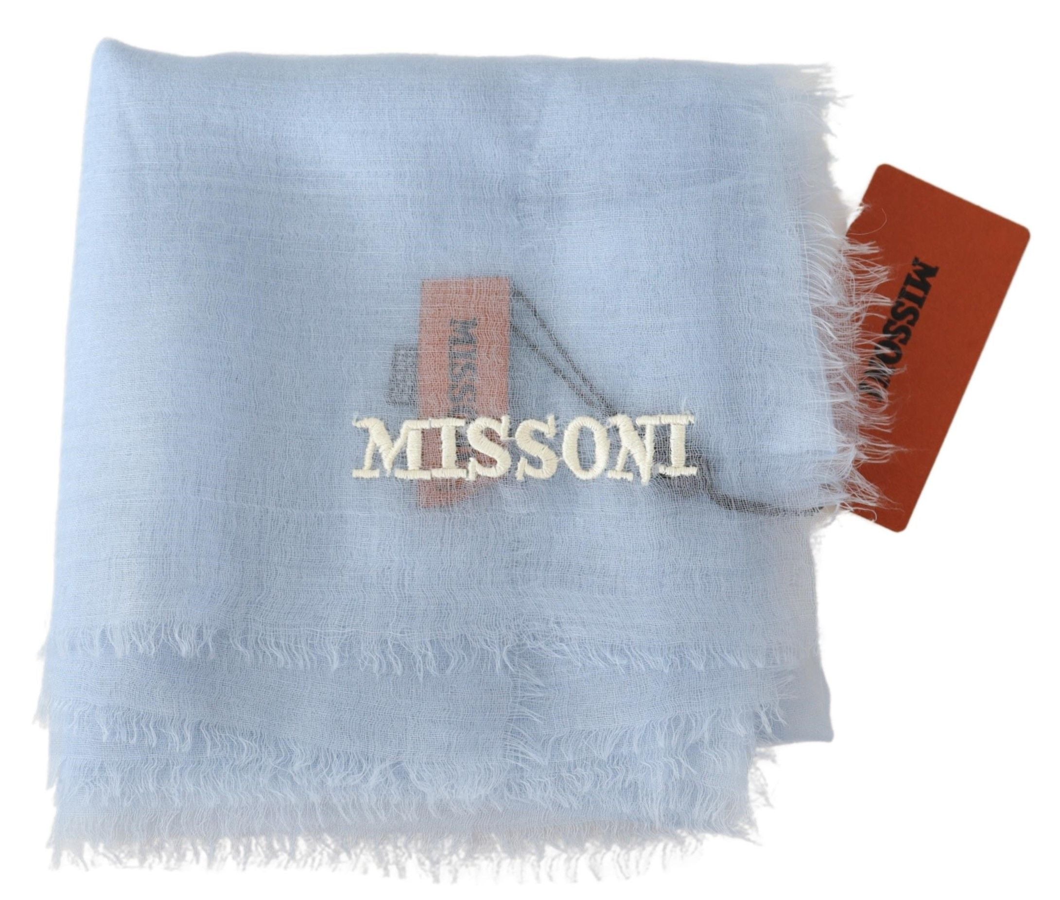 Missoni Elegant Lyseblå Cashmere Tørklæde med Frynser