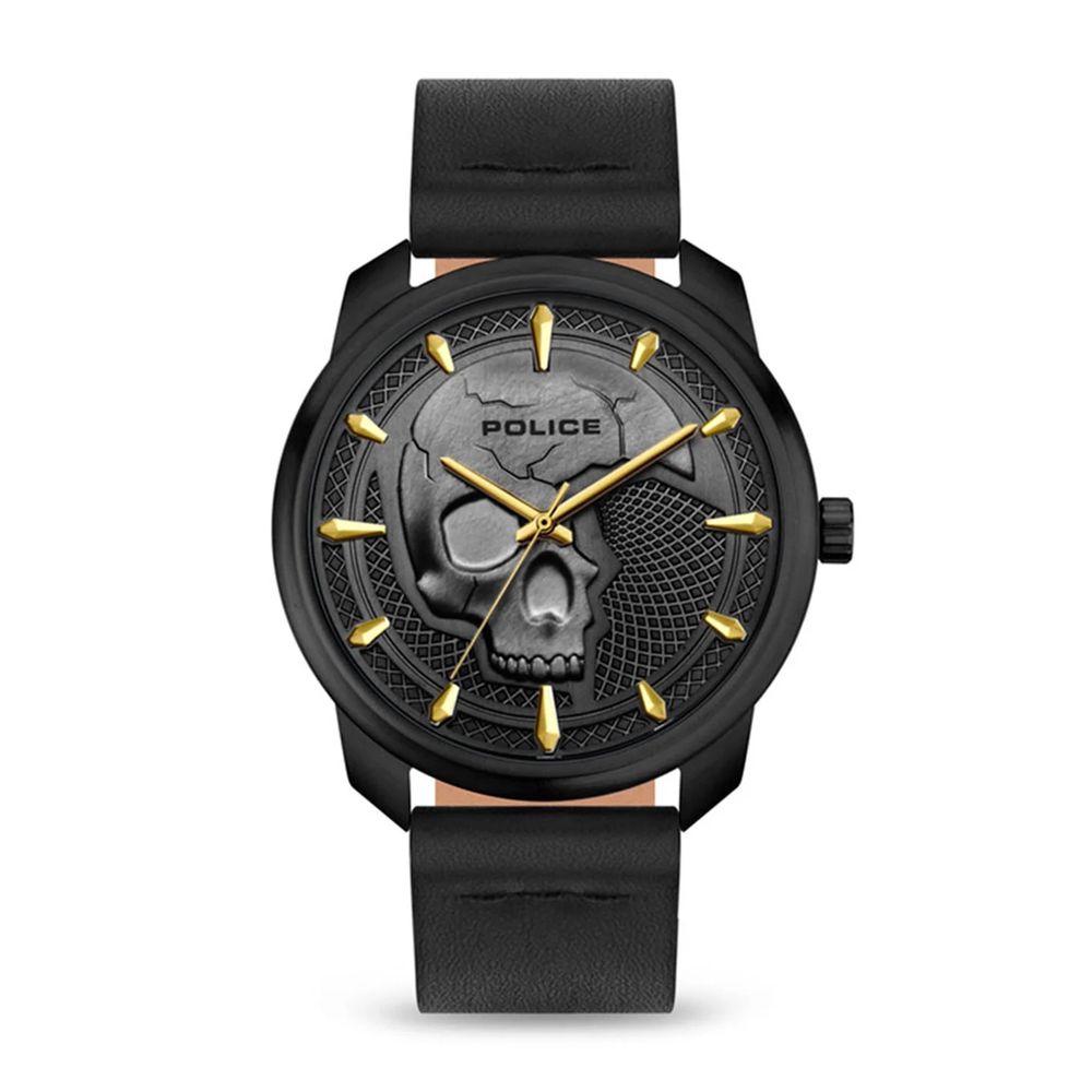 Police Black Leather Watch for Men