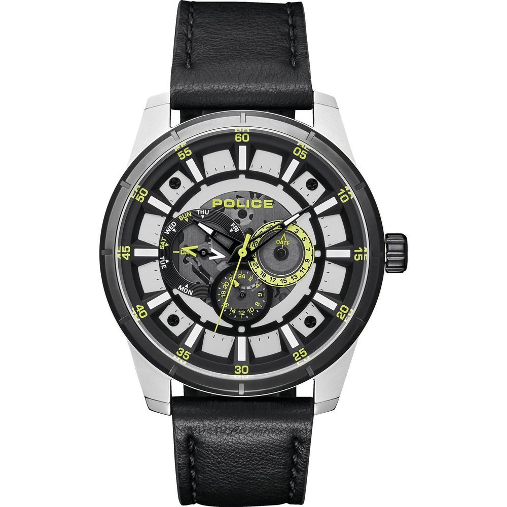 Police Black Leather Watch for Men