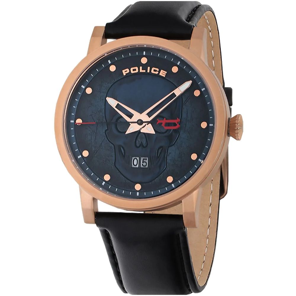 Police Black Leather Watch for Men