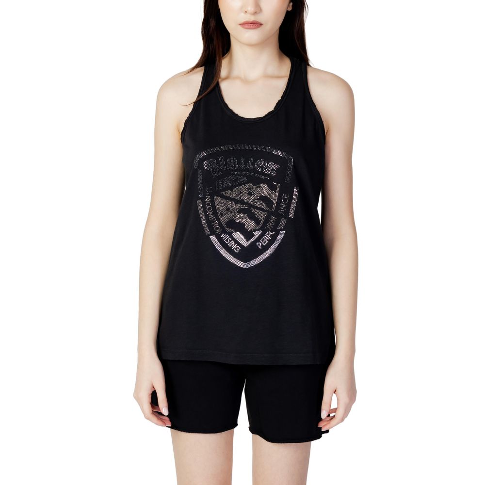 Blauer Black Cotton T-Shirt til Kvinder