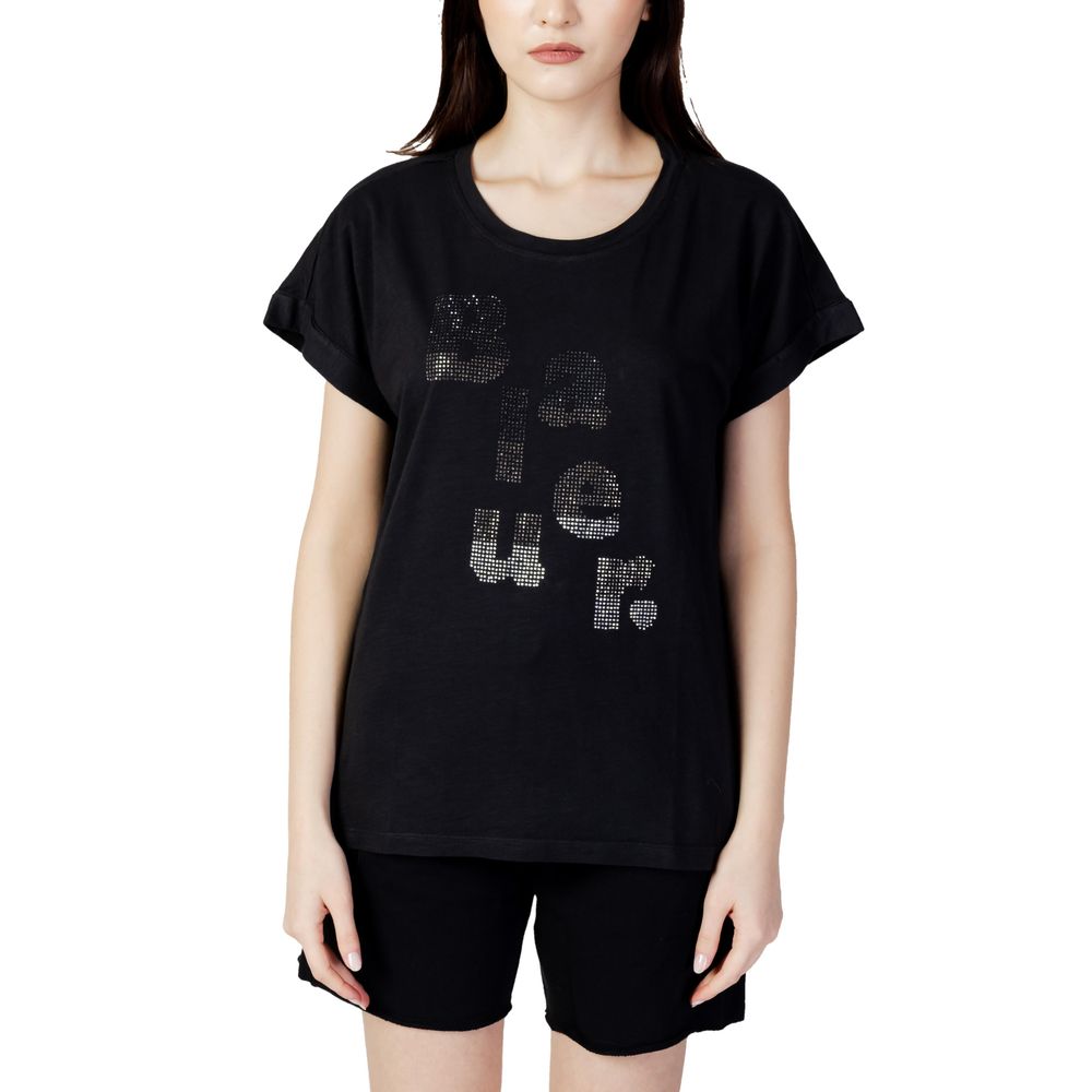 Blauer Black Cotton T-Shirt til Kvinder