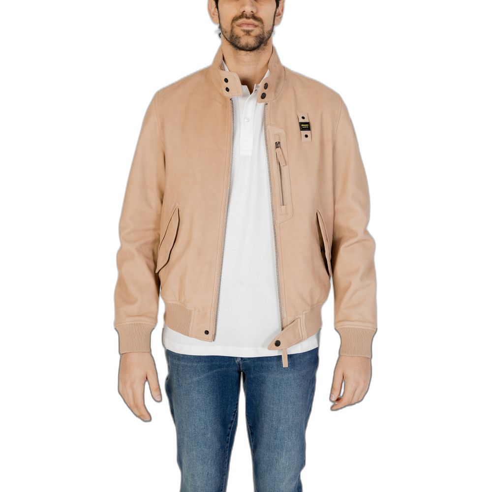 Blauer Beige Læderjakke til Mænd