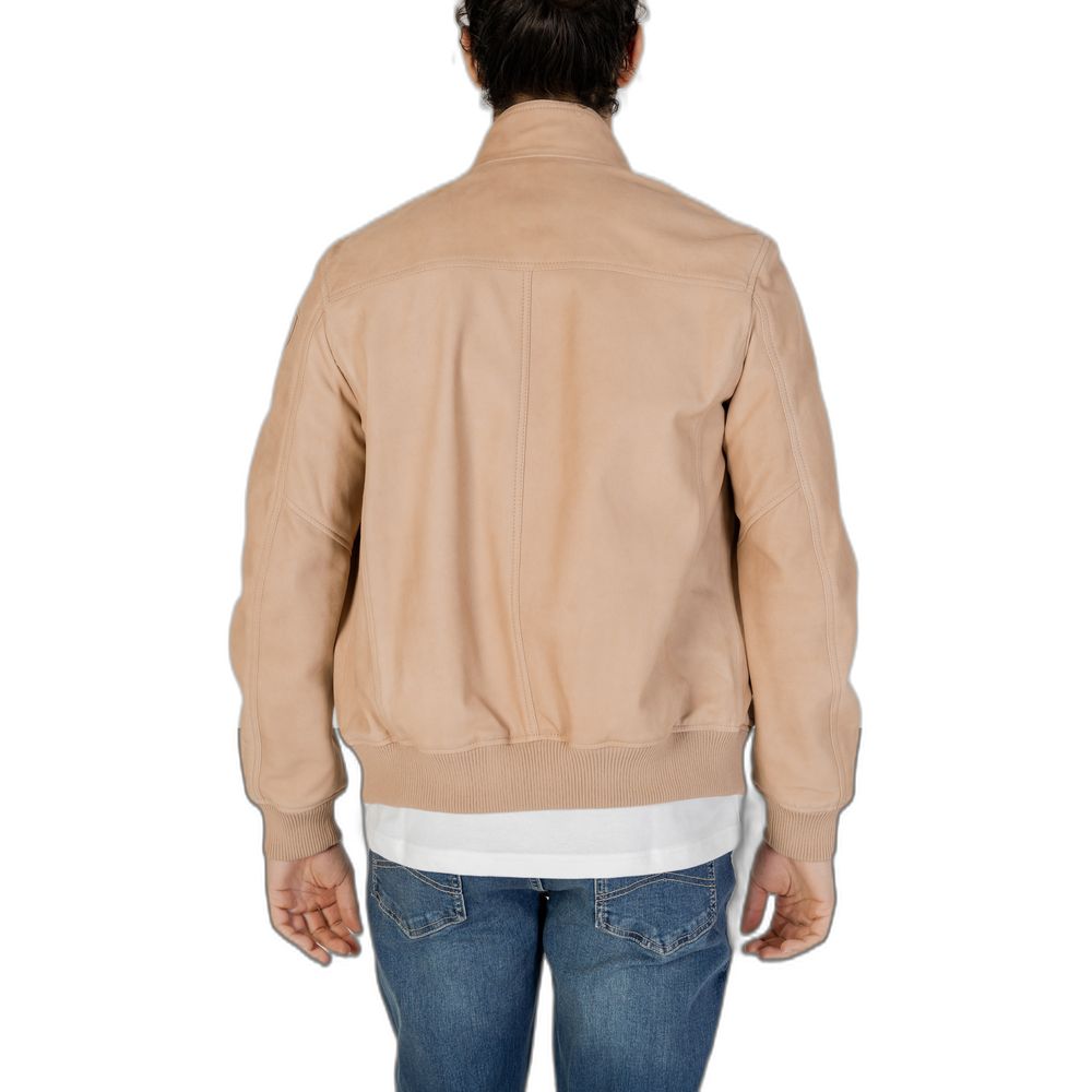 Blauer Beige Læderjakke til Mænd