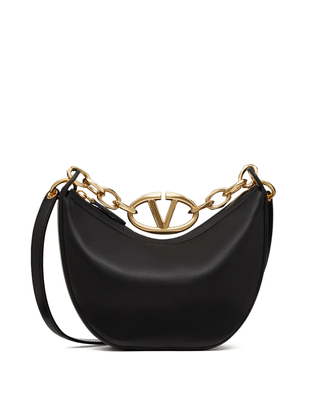 Valentino Garavani Mini Hobo Vlogo Skuldertaske i Sort Læder